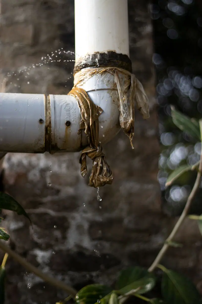 Water dripping from a leaking pipe joint